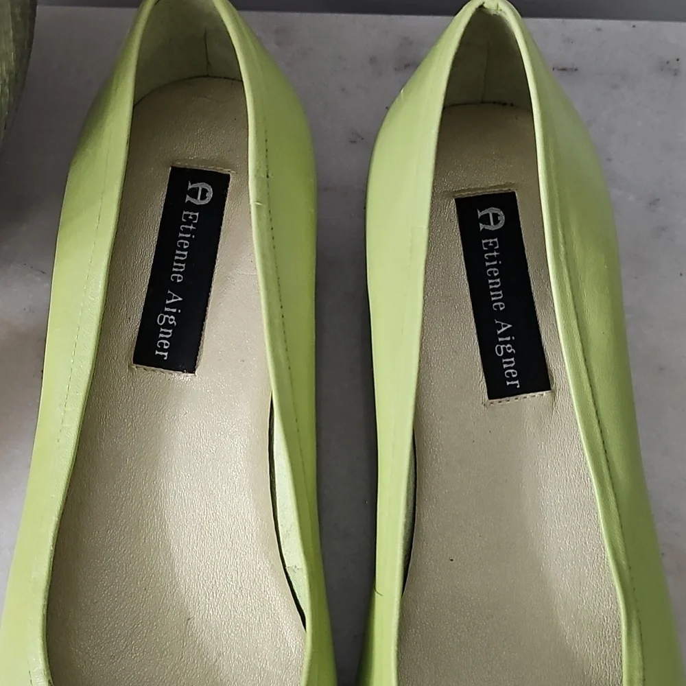 Etienne Aigner Lime Green Floral Ballet Flats - Picture 3 of 6